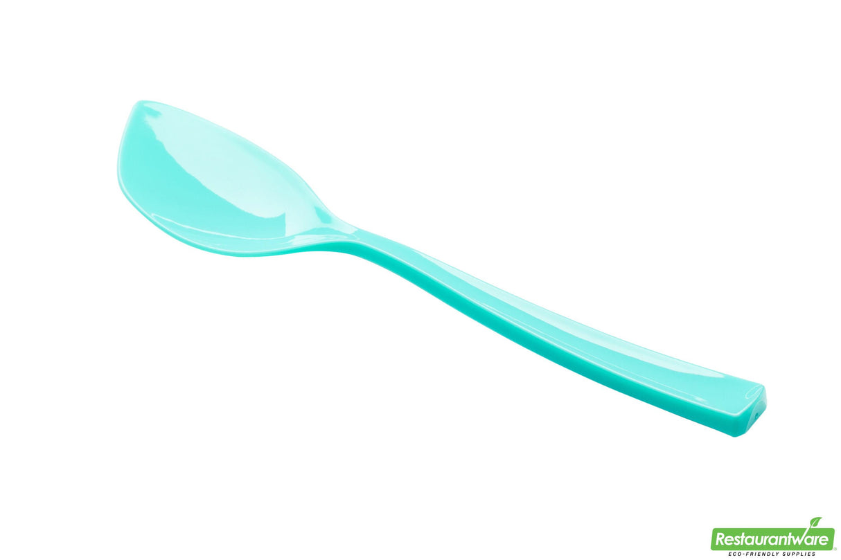 Spoons, Dessert, Petal, Heavyweight Plastic, Teal, 4.5 Inch, 4.5 Linear Inch,1 - 500 COUNT