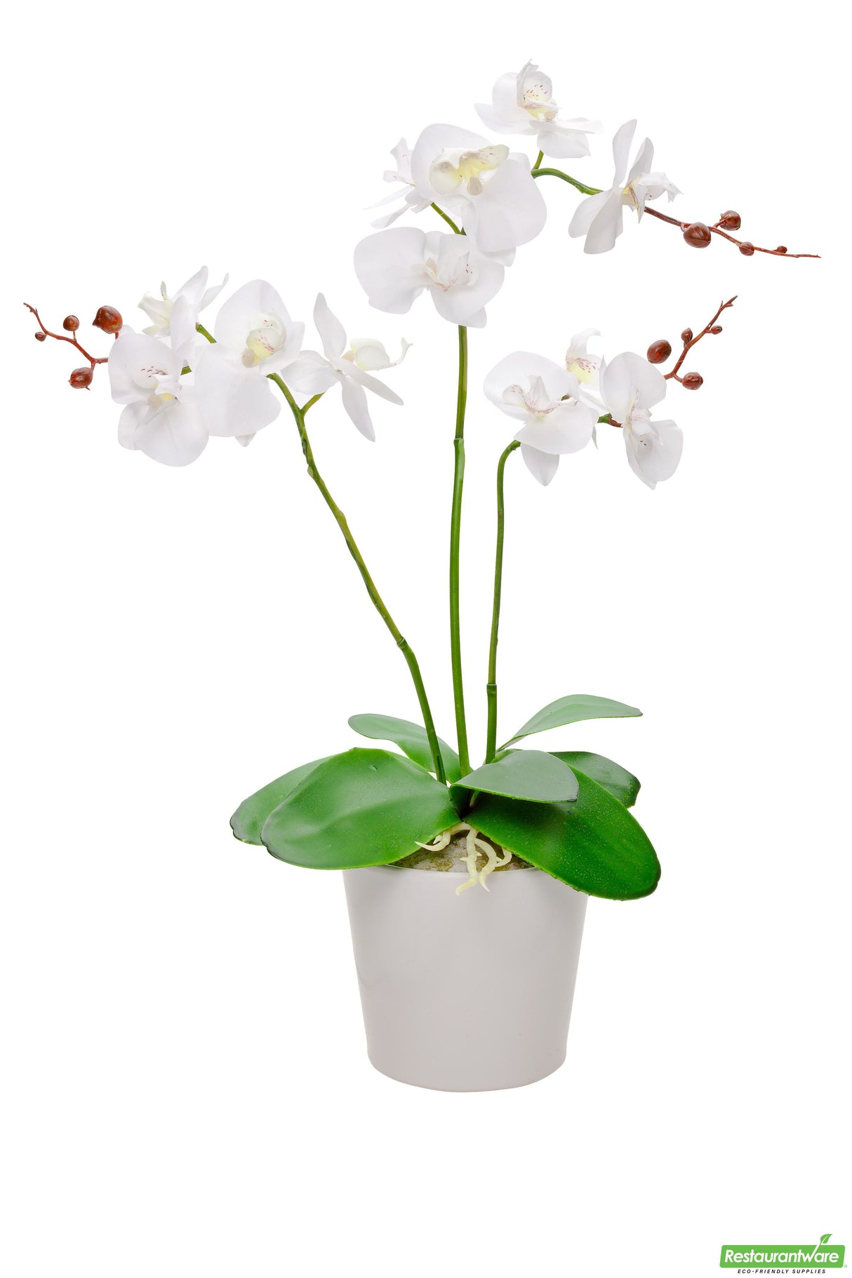 Orchids, White, Faux, with 6 Blooms, in White Pot,1 - 6 COUNT