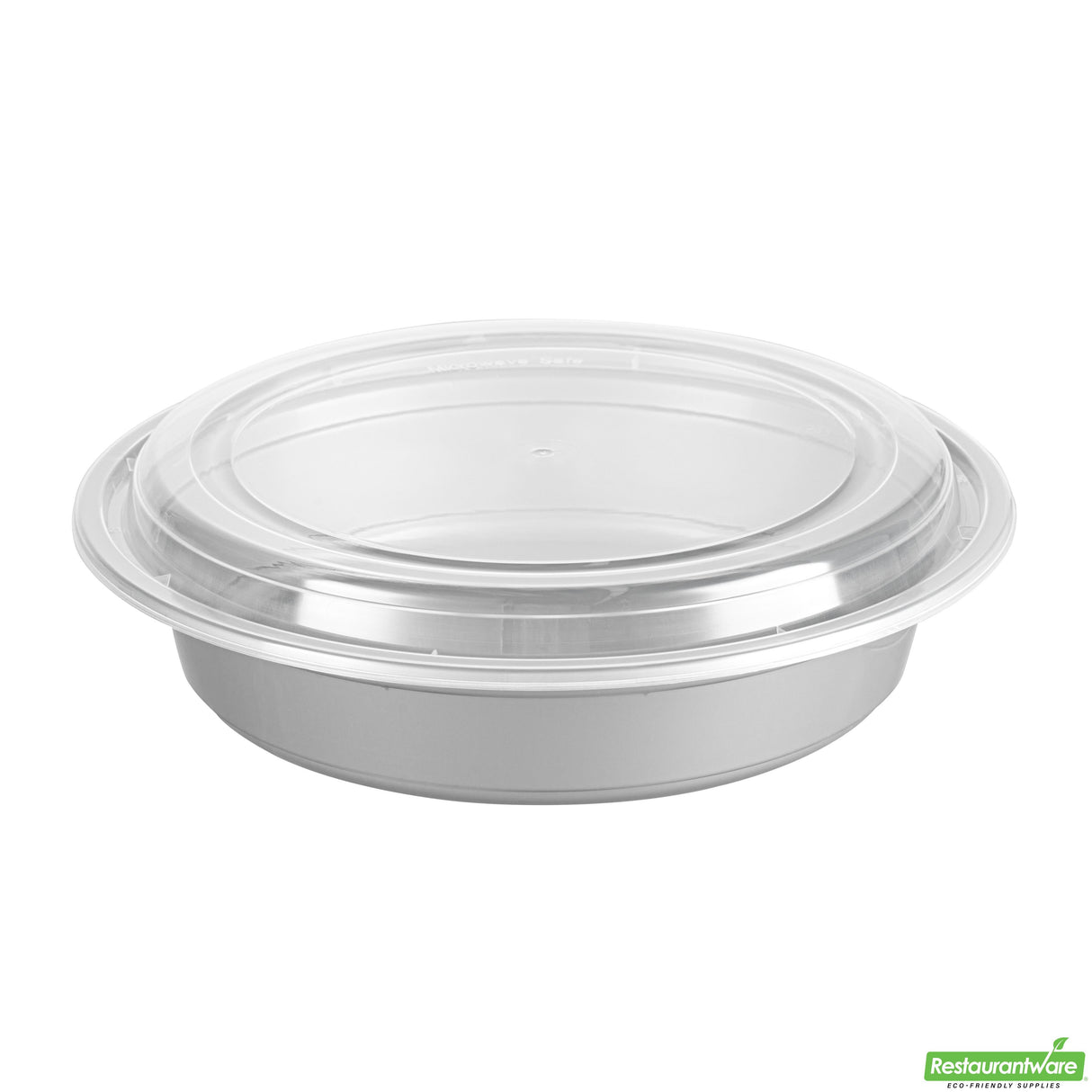 Boxes, To-Go, Asporto 48 Ounce, Microwavable Plastic, Silver, 9 x 9 x 1.75 Inch, Includes Clear Plastic Lid, Round,2 - 50 COUNT