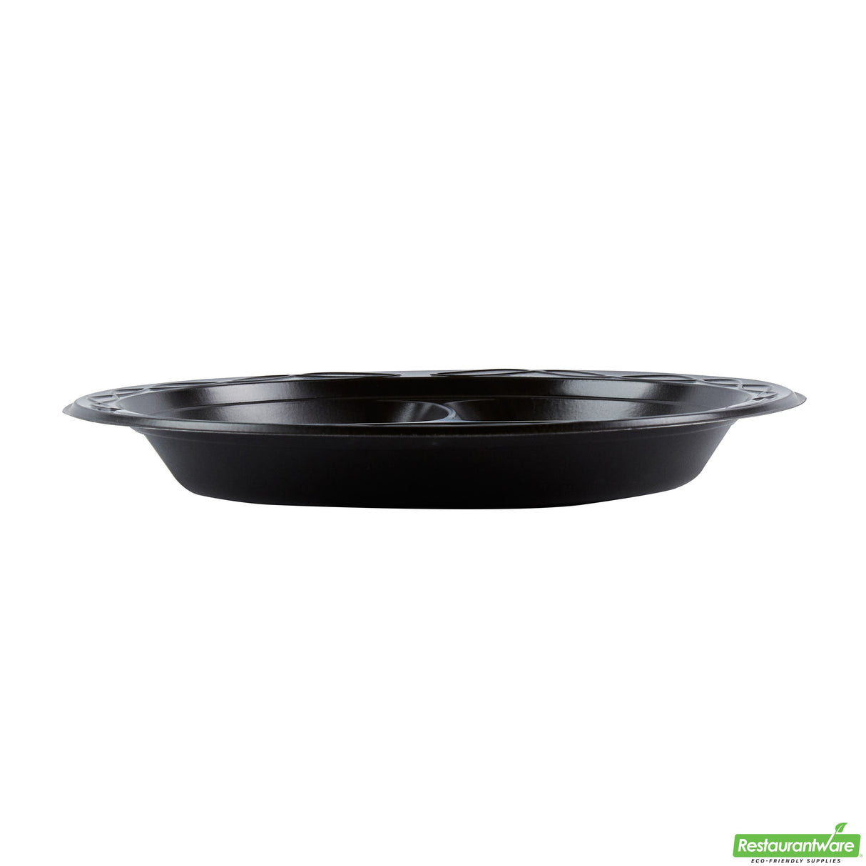 Plates, 3-Compartment, RW Base 9 x 9 x 0.75 Inch, Microwavable Plastic, Black, Round,2 - 50 COUNT