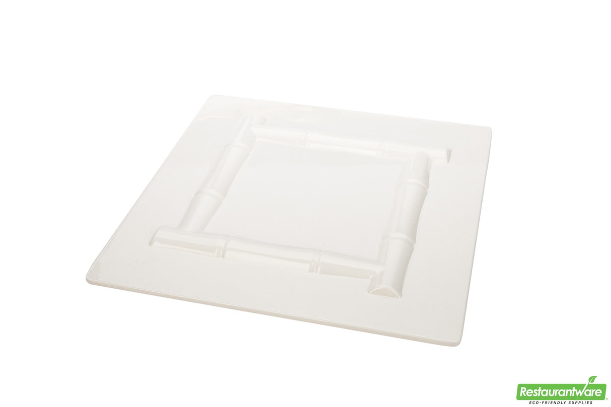 Plates, Bamboo Trim, Voga Melamine, 12 Inch, White, Square, 12 Linear Inch,1 - 10 COUNT