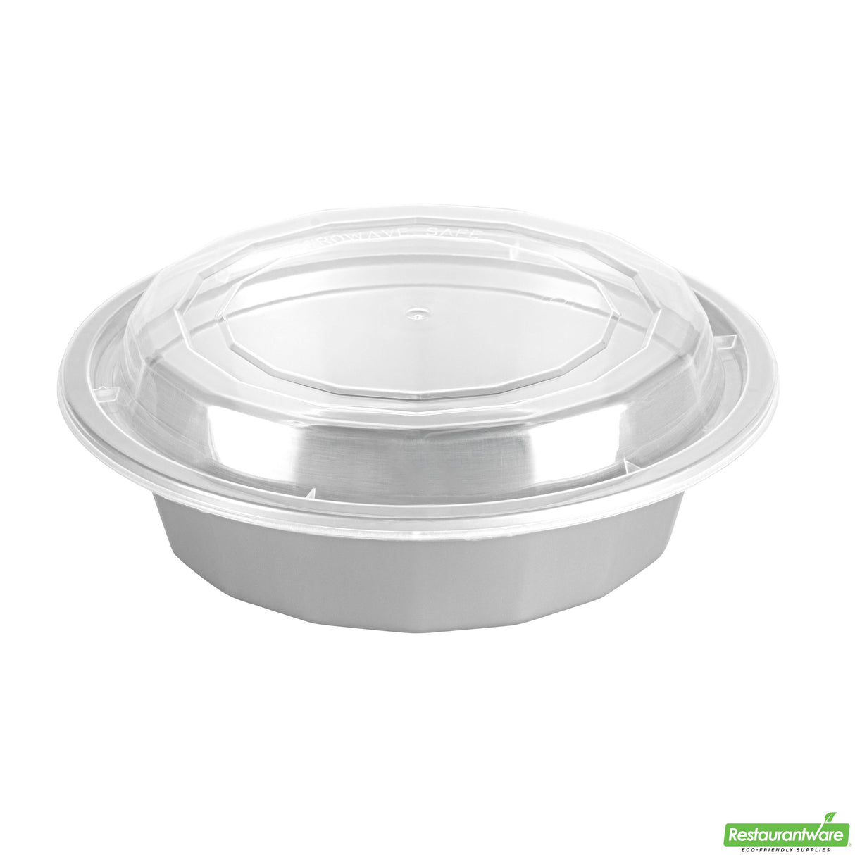 Boxes, To-Go, Asporto 16 Ounce, Microwavable Plastic, Silver, 6.25 x 6.25 x 1.75 Inch, Includes Clear Plastic Lid, Round,2 - 50 COUNT