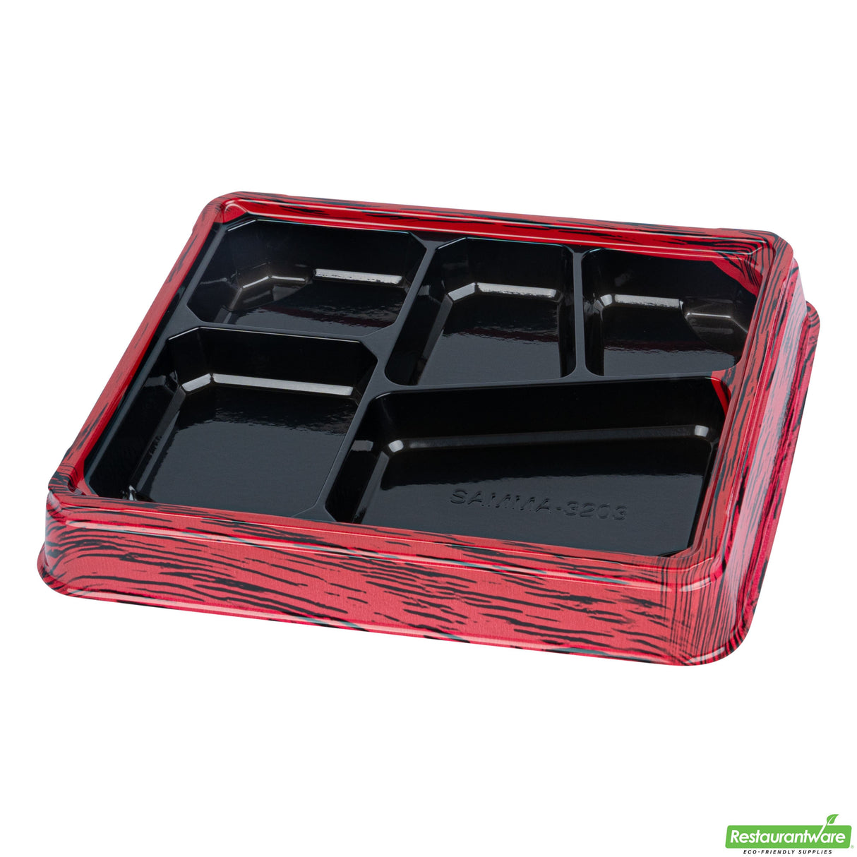 Boxes, 5-Compartment, Bento Tek 18 Ounce, Plastic, Red & Black, 9.25 x 7.75 x 1.25 Inch, Rectangular,2 - 50 COUNT