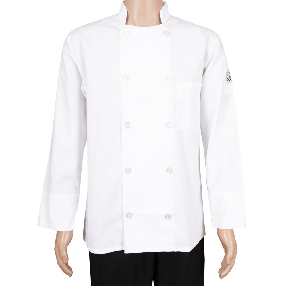Jacket, Chef, Long-Sleeve, Basic, White, Large, Poly/Cotton Blend,1 - 1 EACH
