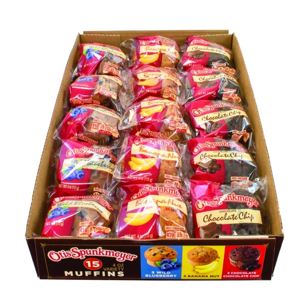 Muffins, 3-Flavor Assortment, Wild Blueberry/Banana Nut/Chocolate Chocolate Chip, Individually-Wrapped, 1 Each,15 - 1 COUNT