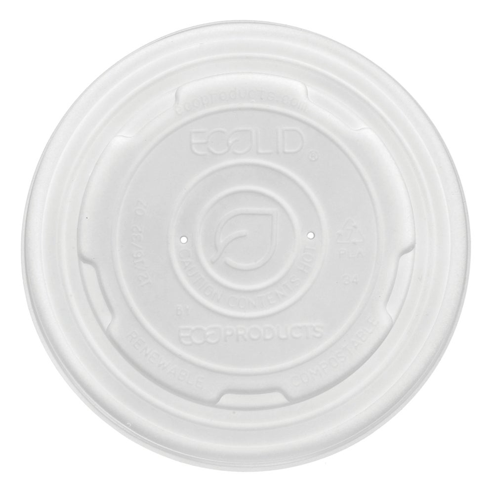 Lids, Flat, Plastic, White, PLA, for 12-32 Ounce World Art Container, Renewable & Compostable,10 - 50 COUNT