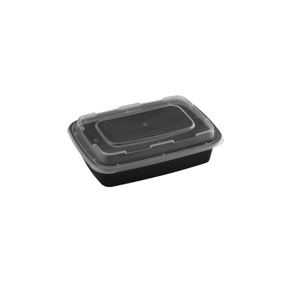 Container, 16 Ounce, Microwaveable Plastic, Black, Rectangle, With Lid,150 - 1 COUNT