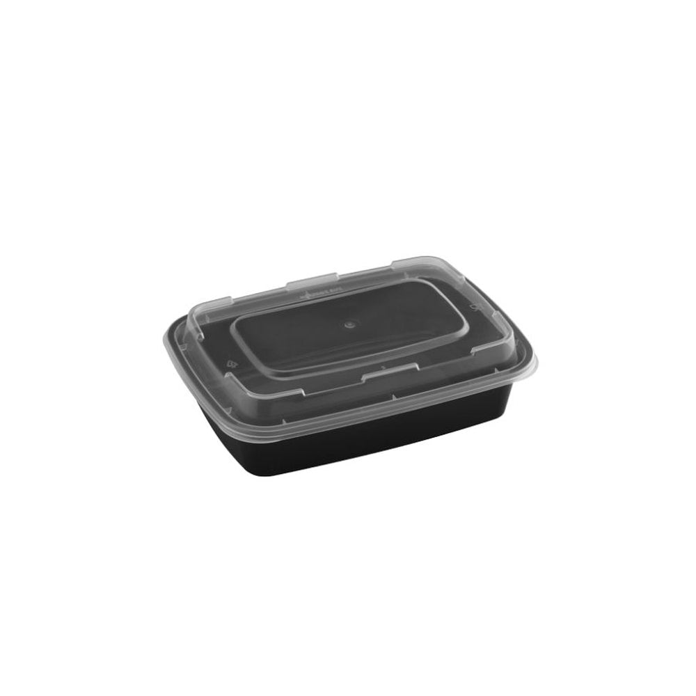 Container, 24 Ounce, Microwaveable Plastic, Black, Rectangle, With Lid,150 - 1 COUNT