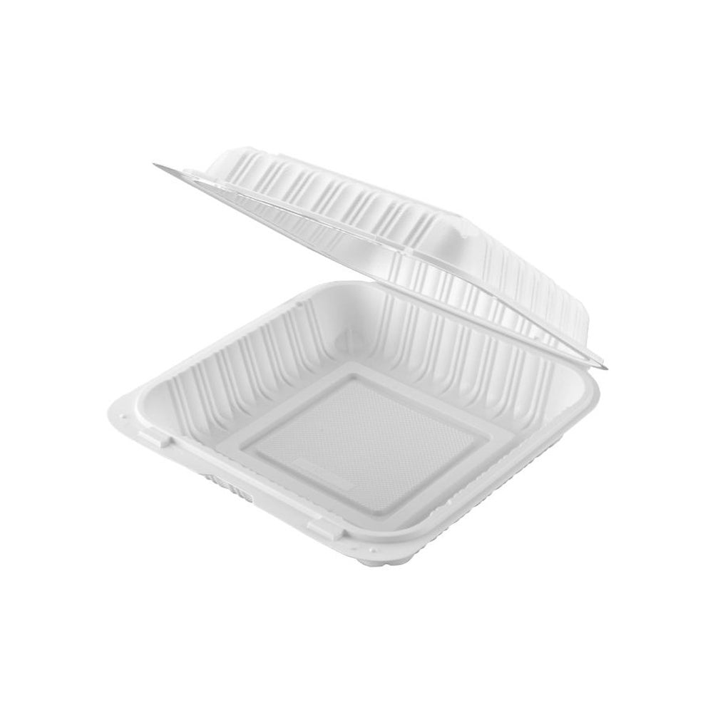 Container, 7 x 7 Inch, Microwaveable Plastic, White, Hinged, Vented, MFPP,150 - 1 COUNT