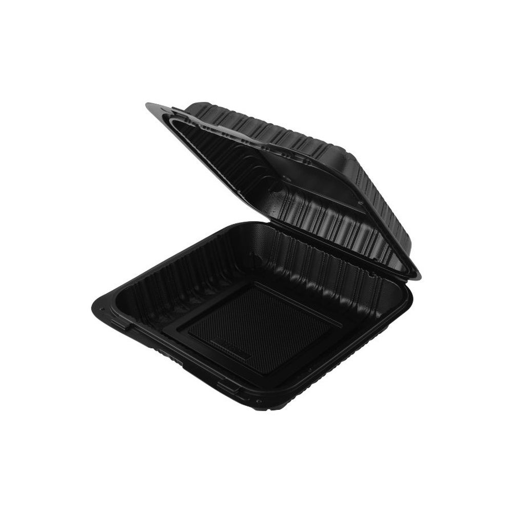 Container, 9 x 9 Inch, Microwaveable Plastic, Black, Hinged, Vented, MFPP,150 - 1 COUNT