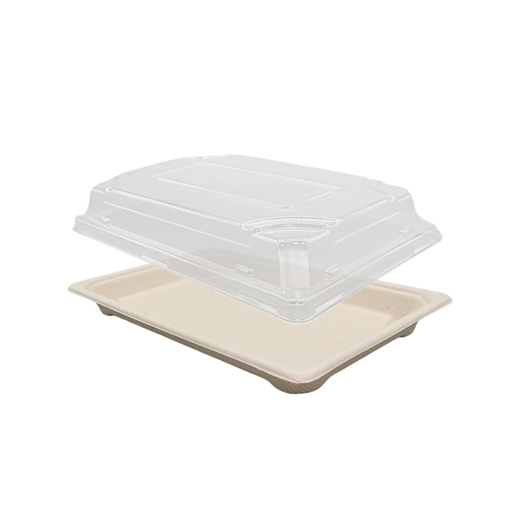 Tray, Sushi, 6.5 x 4.5 Inch, Coated Bagasse, Rectangle, With Lid,500 - 1 COUNT