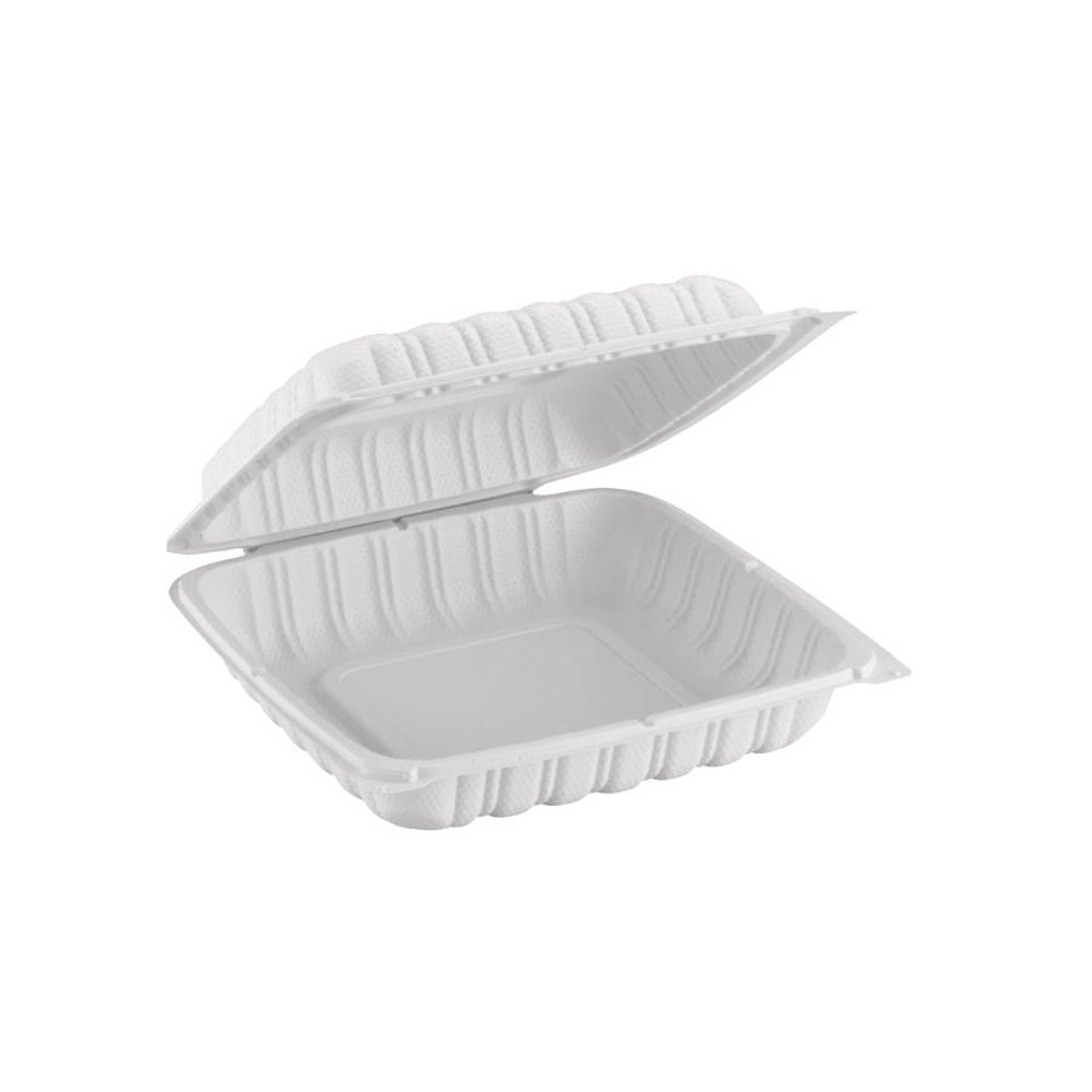 Container, 8 x 8 Inch, Plastic, White, Clamshell, MFPP,150 - 1 COUNT