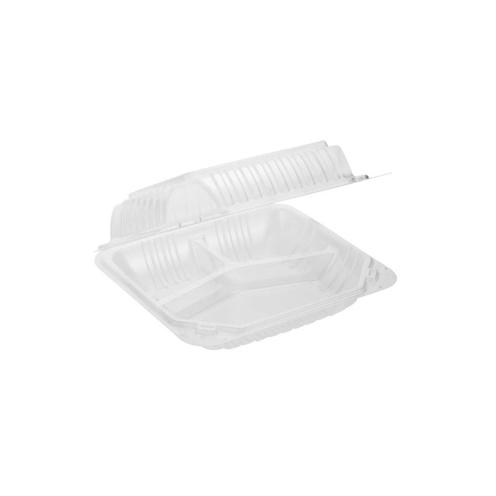 Container, 3-Compartment, 8 x 8 Inch, Plastic, Translucent, Hinged, Vented, Polypropylene,150 - 1 COUNT