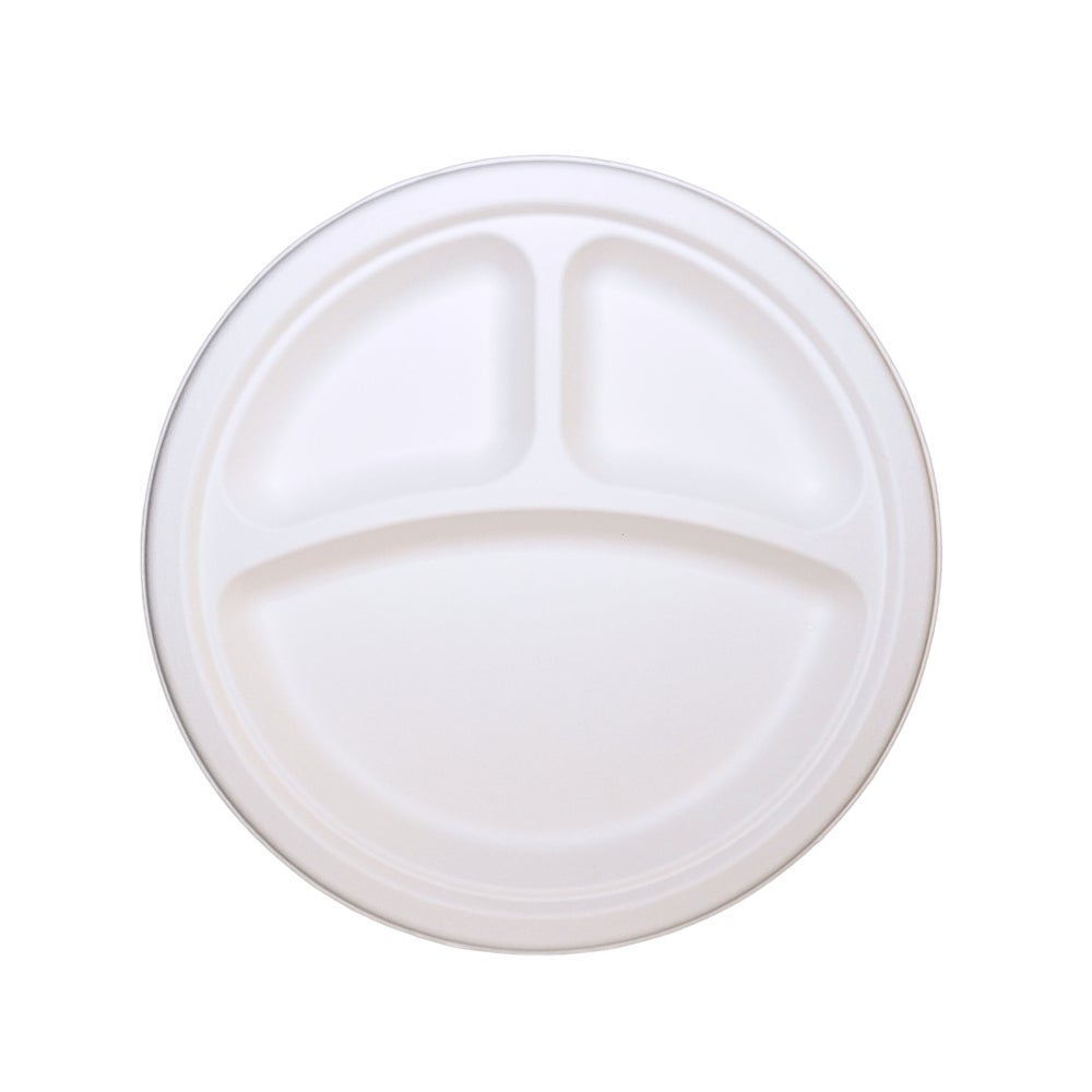Container, 3-Compartment, 9 x 9 Inch, Sugarcane, White,200 - 1 COUNT