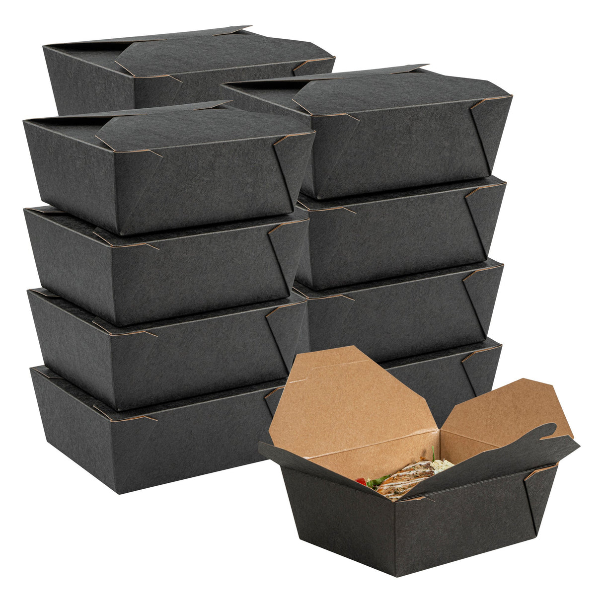 Containers, Take-Out, Bio Tek 45 Ounce, Paper, Black, 6.75 x 5.50 x 2.50 Inch, #8, Rectangular,4 - 50 COUNT