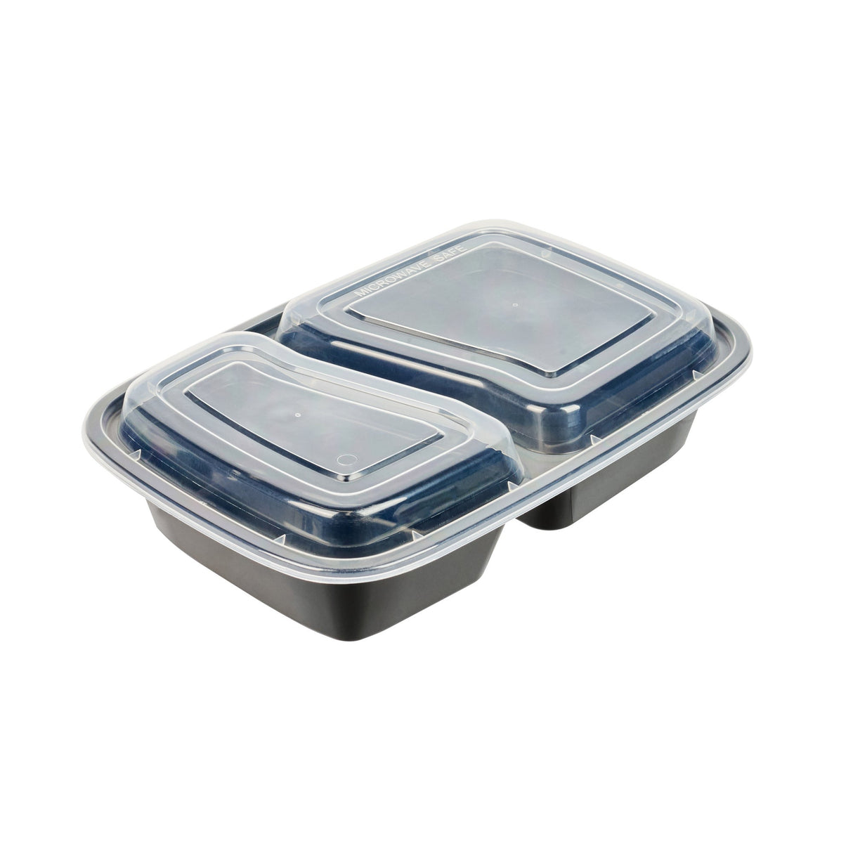 Containers, 2-Compartment Food, Asporto 32 Ounce, Microwavable Plastic, Black, 8.75 x 6 x 2 Inch, Includes Clear Plastic Lid,50 - 1 EACH