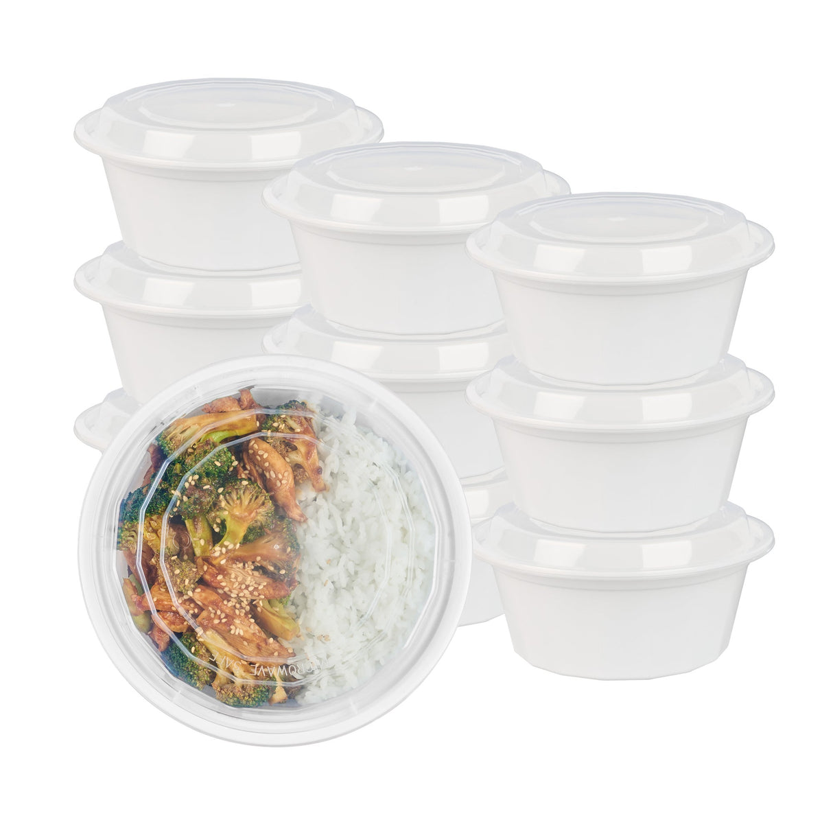 Box, To-Go, Asporto 32 Ounce, Microwavable Plastic, White, Round, 7.25 x 7.25 x 3 Inch, includes Clear Lid,50 - 1 EACH