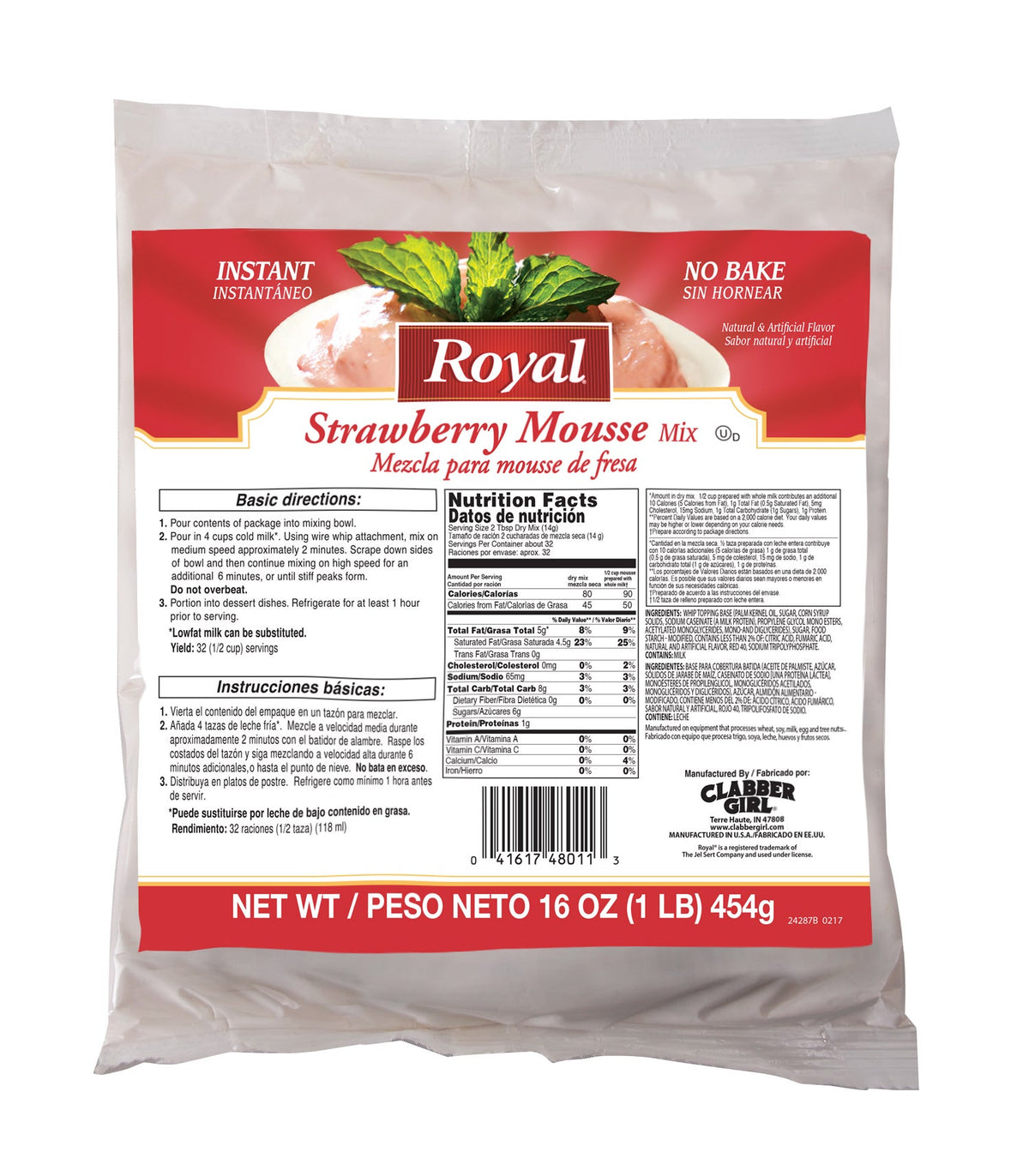 Mix, Mousse, Strawberry, Instant, Shelf-Stable,6 - 16 OUNCE