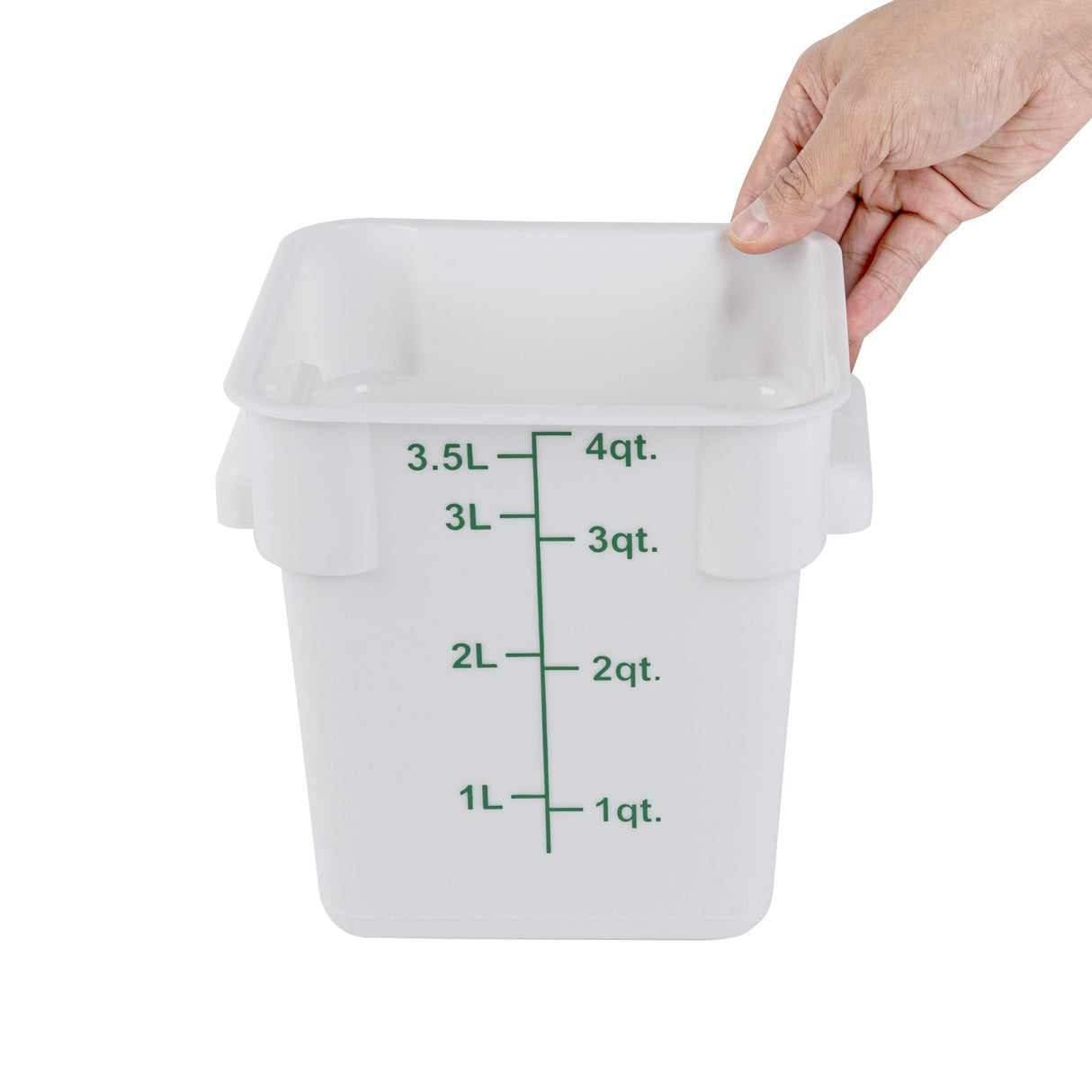 Containers, Food Storage, Met Lux 4 Quart, Square, White, 7 x 7 x 7.50 Inch, with Green Volume Markers,10 - 1 EACH