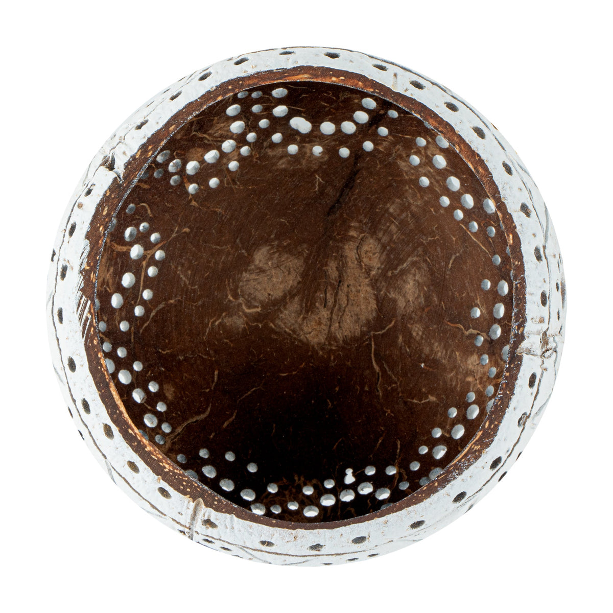 Holders, Candle, Coco Casa, 4 x 4 x 3.25 Inch, Coconut Shell, White, Sun & Light Pattern,10 - 1 COUNT