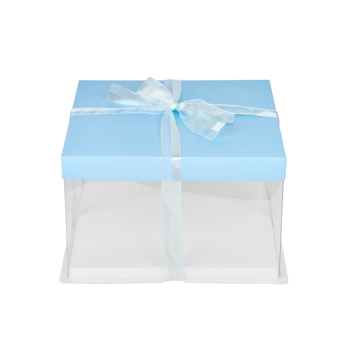 Boxes, Cake, 10 x 10 x 6.75 Inch, Plastic, Clear, Square, with Blue Lid/White Base/Blue Ribbon,1 - 10 COUNT