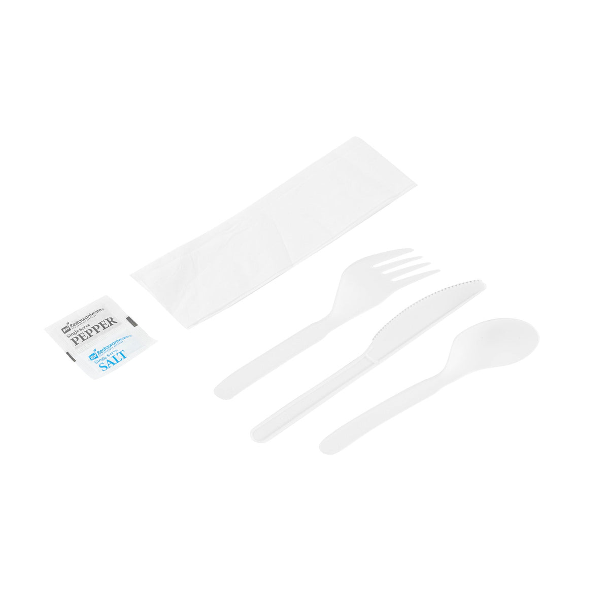 Cutlery Kits, Fork/Knife/Spoon, Basic Nature, Plastic, White, with Napkin/Salt/Pepper, 6.25 Inch, Wrapped,250 - 6 PIECE