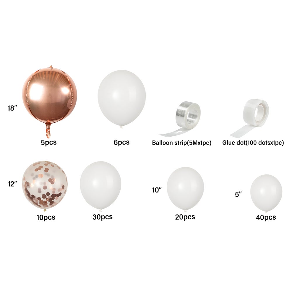 Balloon Kit, Arch & Garland, Balloonify 113 Piece, White & Rose Gold,1 - 1 EACH
