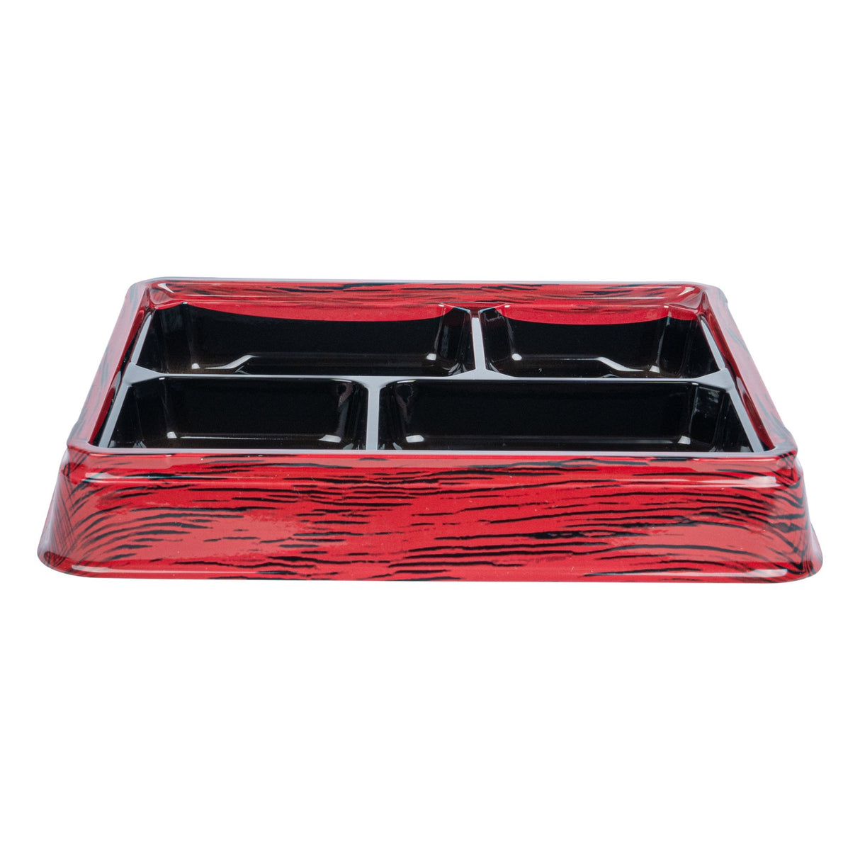 Boxes, 4-Compartment, Bento Tek 18 Ounce, Plastic, Red & Black, 8.50 x 8.50 x 1.25 Inch, Square,2 - 50 COUNT