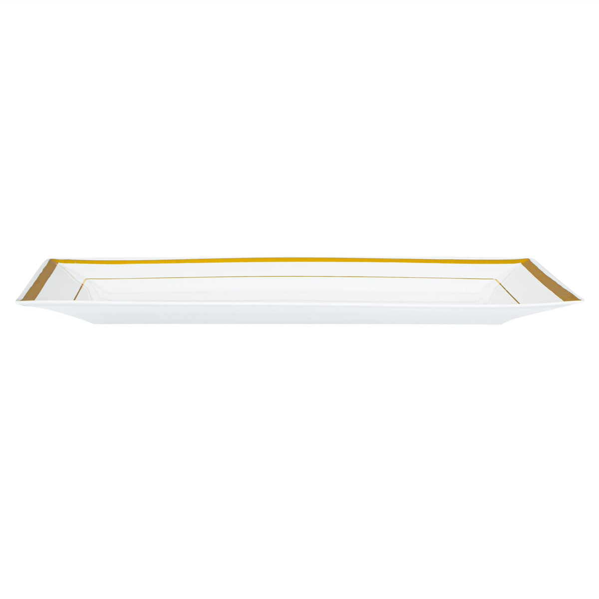 Plates, Moderna 9.50 x 6.25 x 0.50 Inch, Plastic, White, Gold-Rim, Rectangular,10 - 10 COUNT