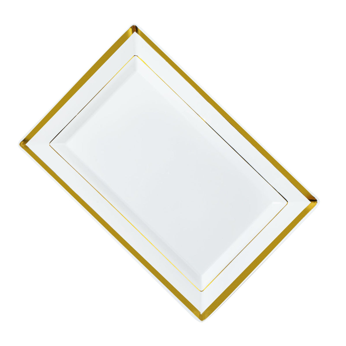 Plates, Moderna 9.50 x 6.25 x 0.50 Inch, Plastic, White, Gold-Rim, Rectangular,10 - 1 COUNT