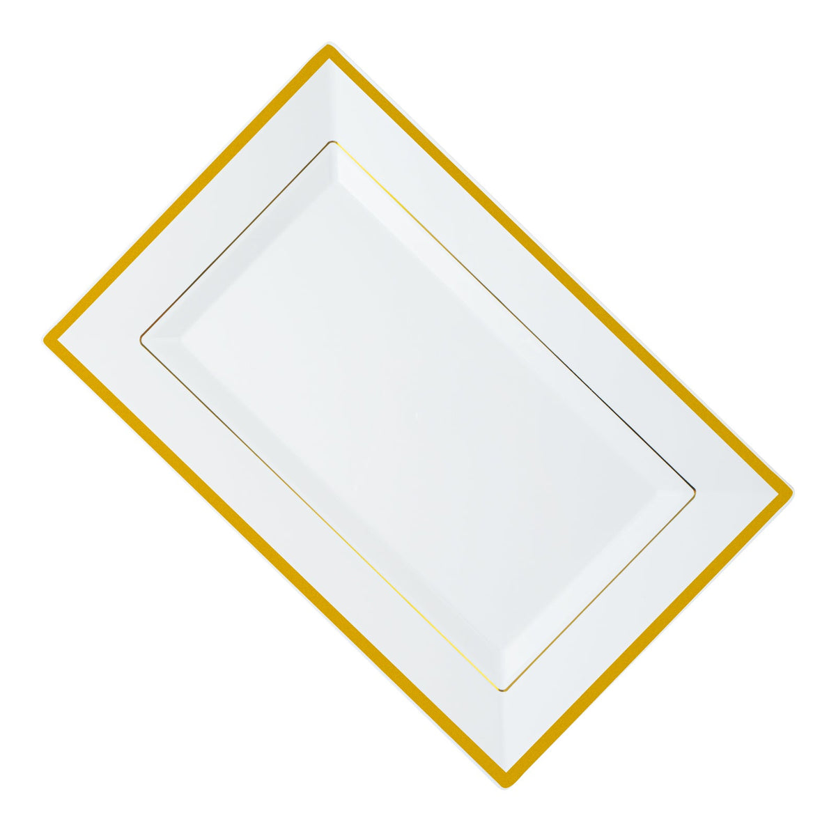 Plates, Moderna 12.75 x 8.25 x 0.75 Inch, Plastic, White, Gold-Rim, Rectangular,10 - 10 COUNT