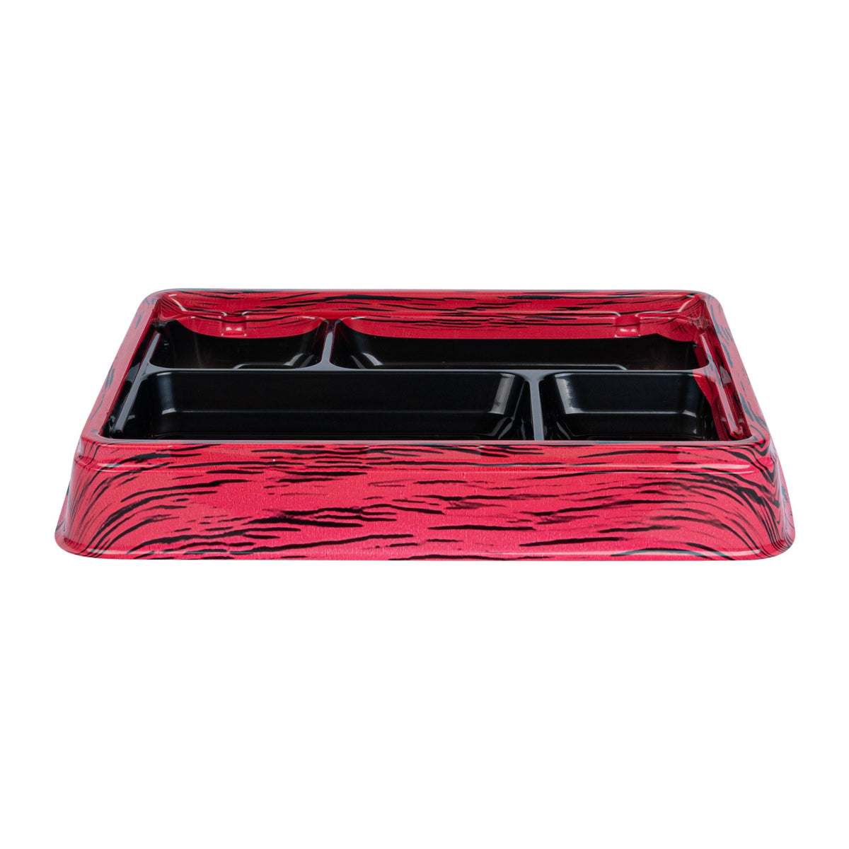 Boxes, 4-Compartment, Bento Tek 15 Ounce, Plastic, Red & Black, 8.75 x 7.50 x 1.25 Inch, Rectangular,2 - 50 COUNT