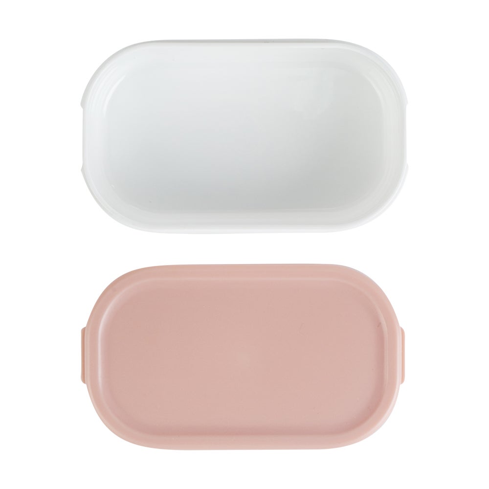 Containers, Buddha Box Snack & Sauce, Bento Tek 3 Ounce, Plastic, White, 3.75 x 2.25 x 1.25 Inch, with Pink Lid,4 - 1 COUNT