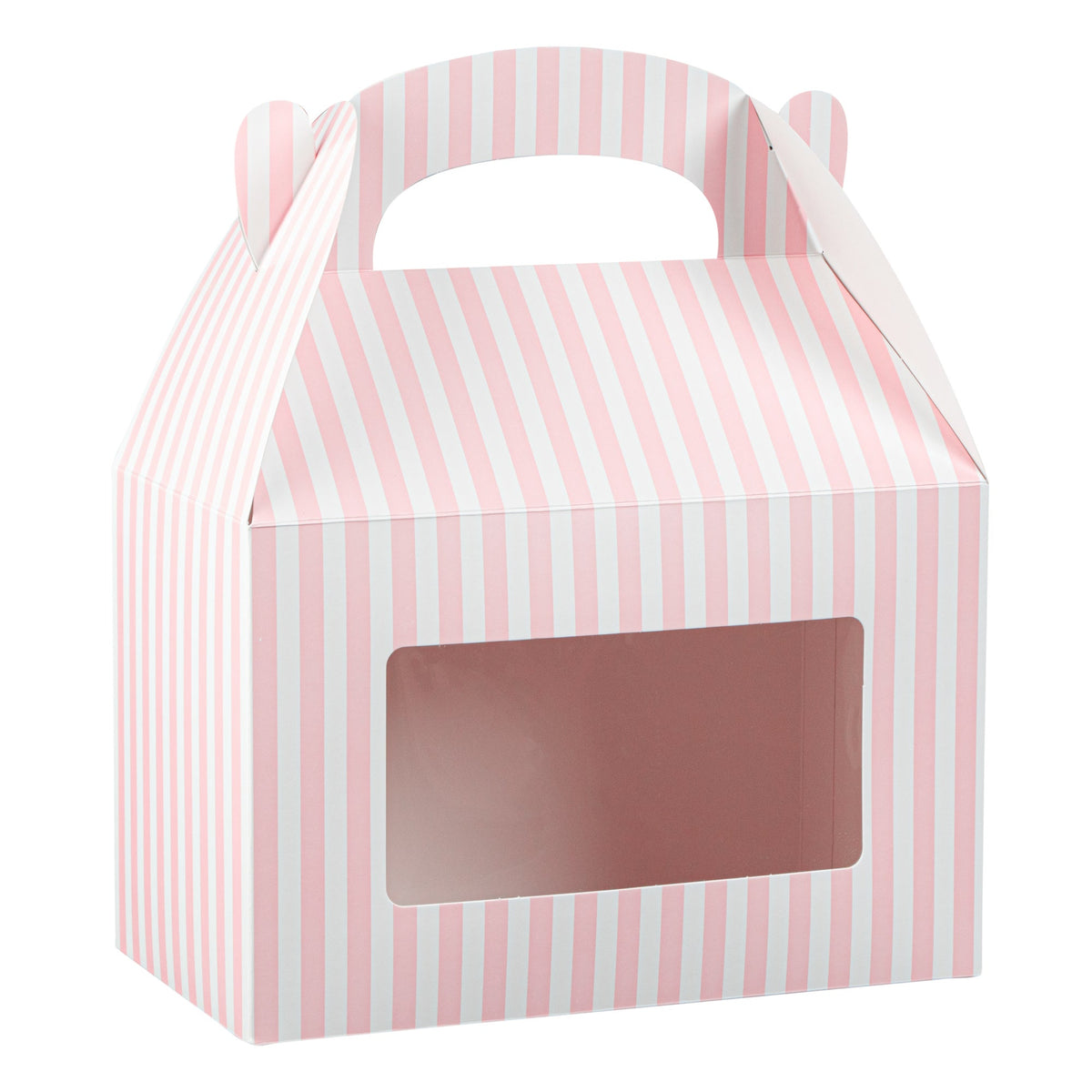 Boxes, Gable & Lunch, Bio Tek 8.50 x 4.75 x 5.50 Inch, Paper, Pink & White Stripe, with Window,25 - 1 COUNT