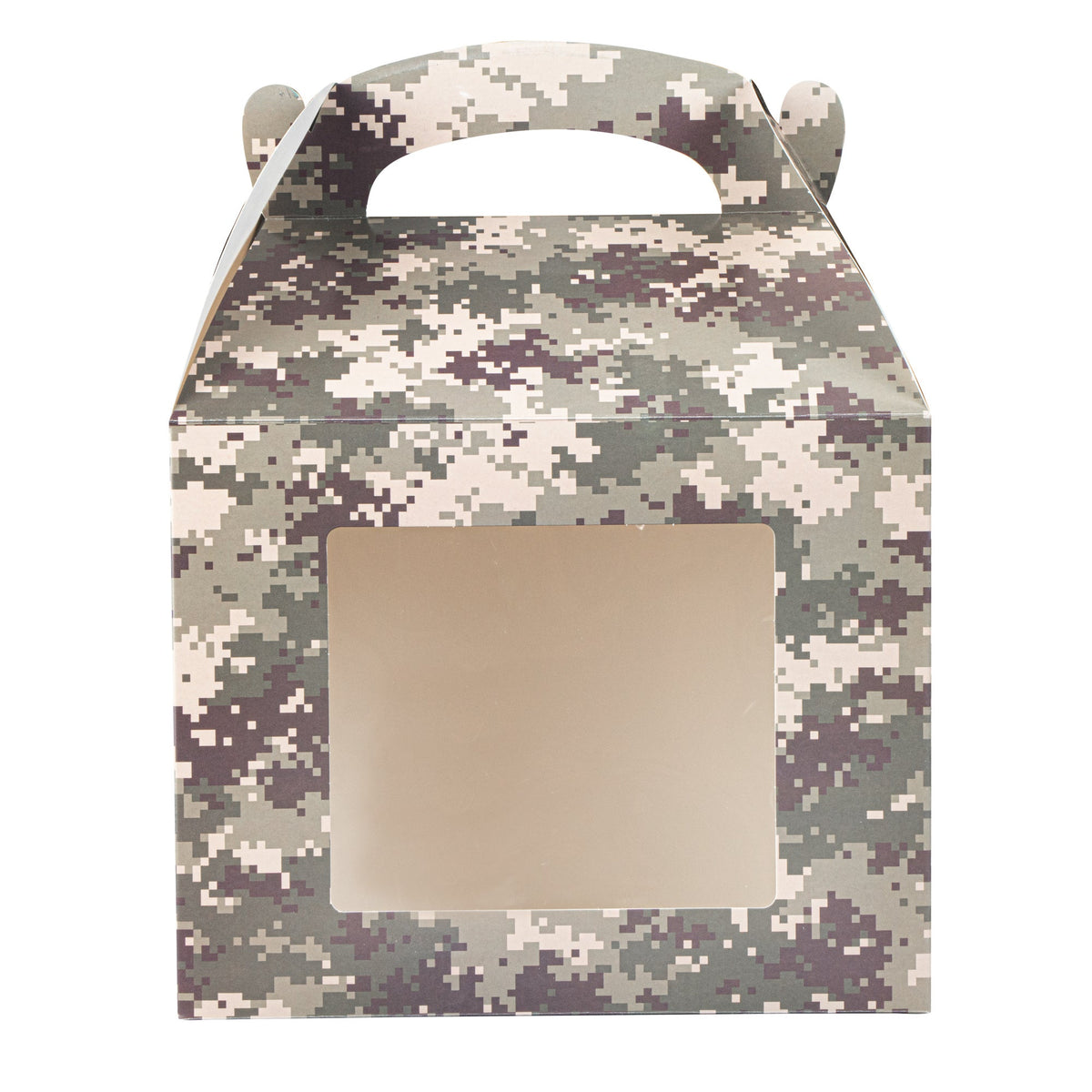 Boxes, Gable & Lunch, Bio Tek 10 x 7 x 8 Inch, Paper, Camouflage, with Window,25 - 1 COUNT