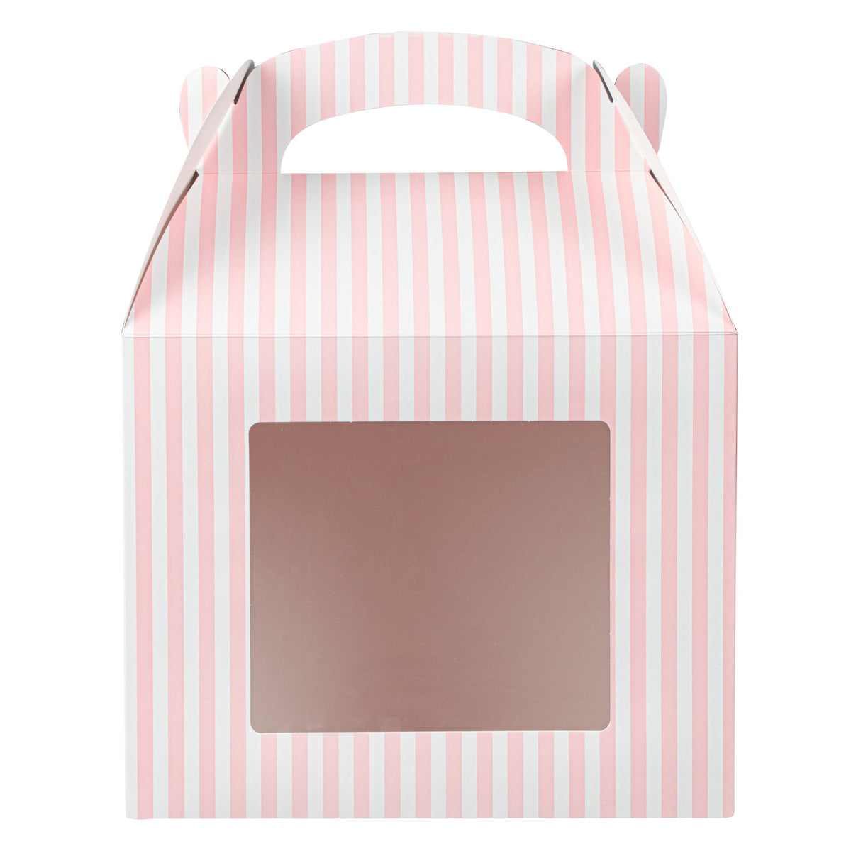 Boxes, Gable & Lunch, Bio Tek 10 x 7 x 8 Inch, Paper, Pink & White Stripe, with Window,25 - 1 COUNT