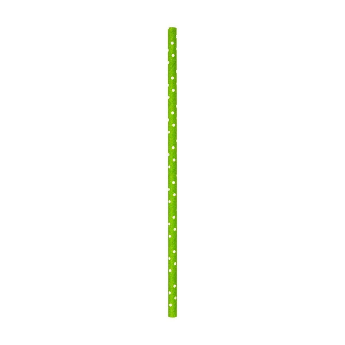 Straws, 7.75 Inch, Paper, Lime Green, with White Polka Dots, Biodegradeable,1 - 100 COUNT