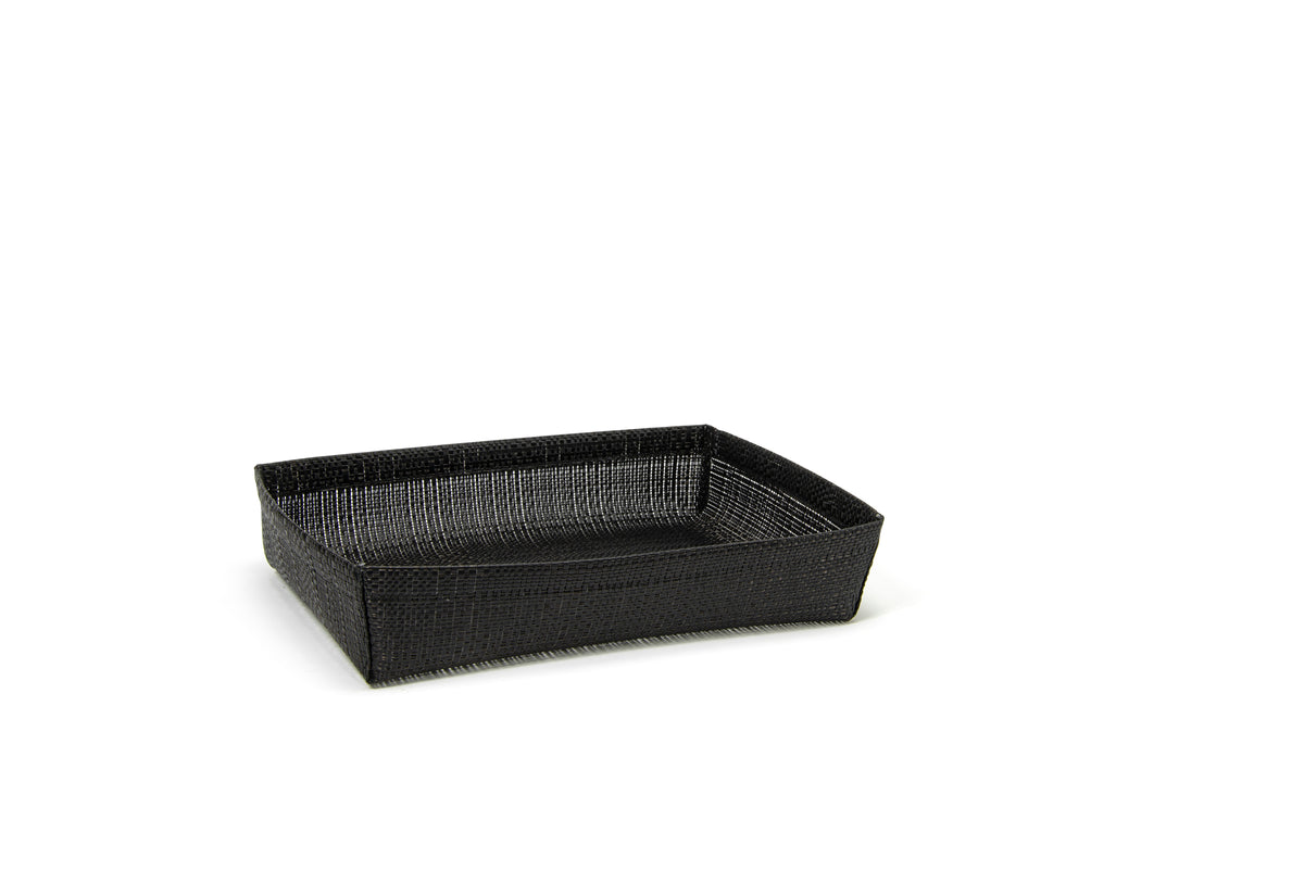 Baskets, Shallow, 20 x 12 x 2.5 Inch Full-Size, Random Weave, Black, Woven Vinyl,4 - 1 COUNT