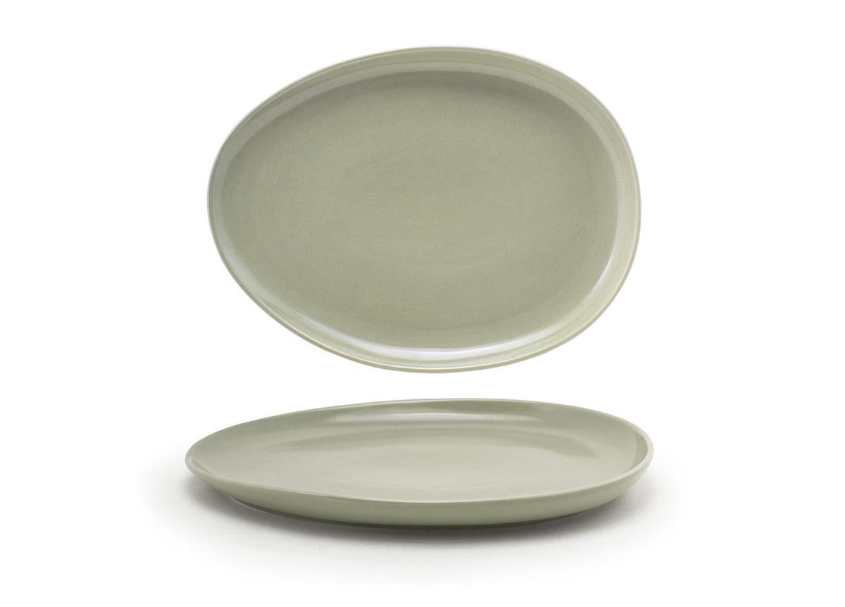 Plates, Low, Porcelain, 13 Inch, Pumice, Oval,2 - 1 COUNT