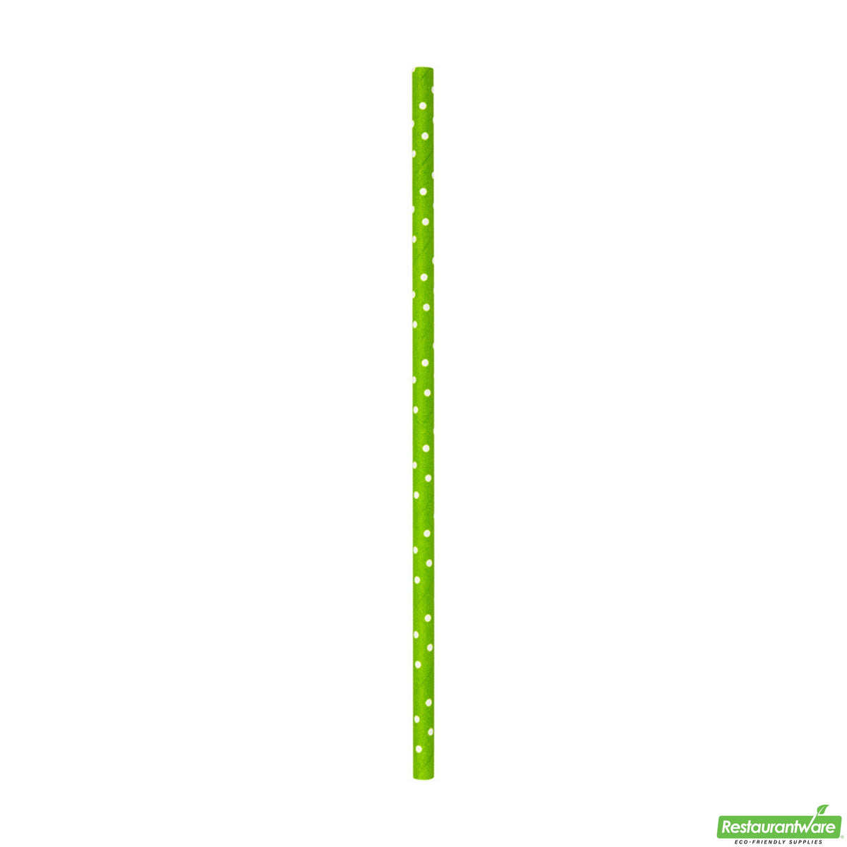 Straws, 7.75 Inch, Paper, Lime Green, with White Polka Dots, Biodegradeable,1 - 100 COUNT