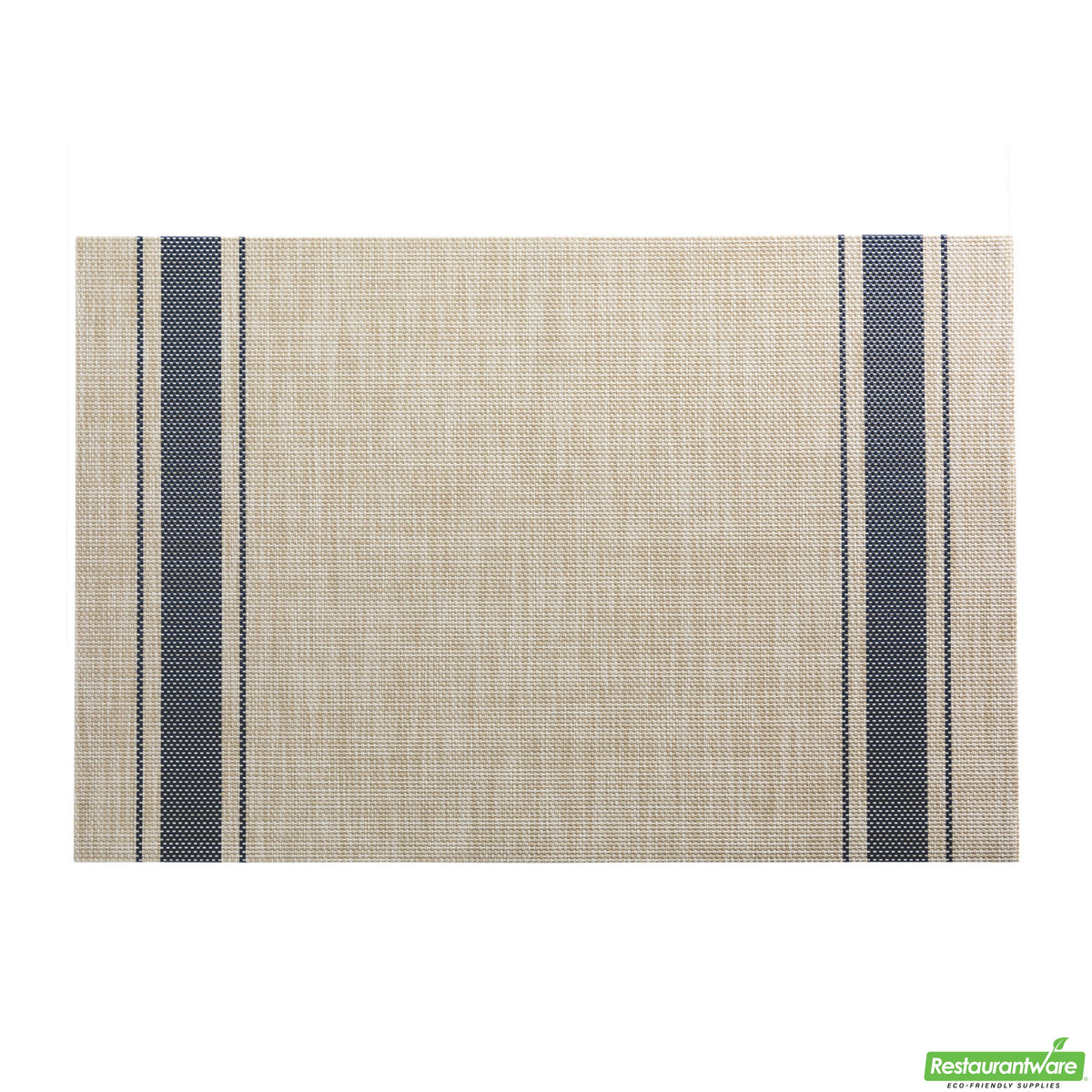 Placemats, 12 x 16 Inch, French Countryside, Khaki with Navy Stripe, Woven Vinyl,1 - 6 COUNT