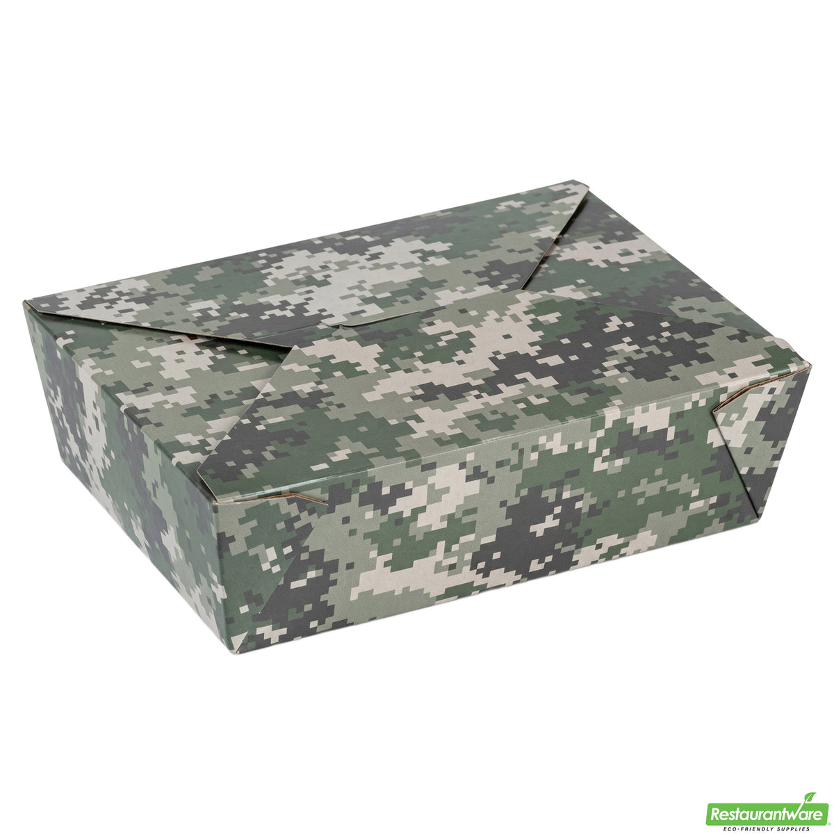 Containers, Take-Out, Bio Tek 71 Ounce, Paper, Camouflage, 8.50 x 6.25 x 2.50 Inch, #3, Rectangular,4 - 50 COUNT