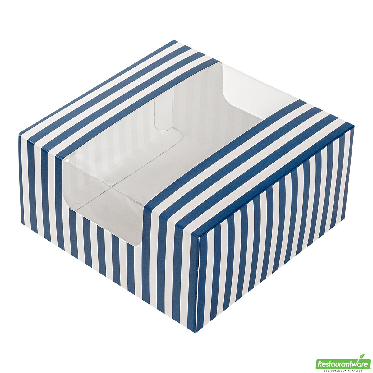 Boxes, Pastry & Cake, Pastry Tek 6.25 x 6.25 x 3.25 Inch, Paper, Blue & White Stripe, with Window,100 - 1 COUNT