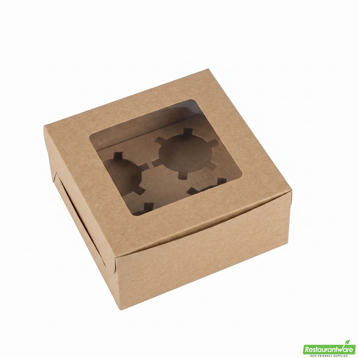 Boxes, Cupcake, 6.25 x 6.25 x 3 Inch, Paper, Kraft, Square, with Hinge Lock Lid & Transparent Window,1 - 100 COUNT