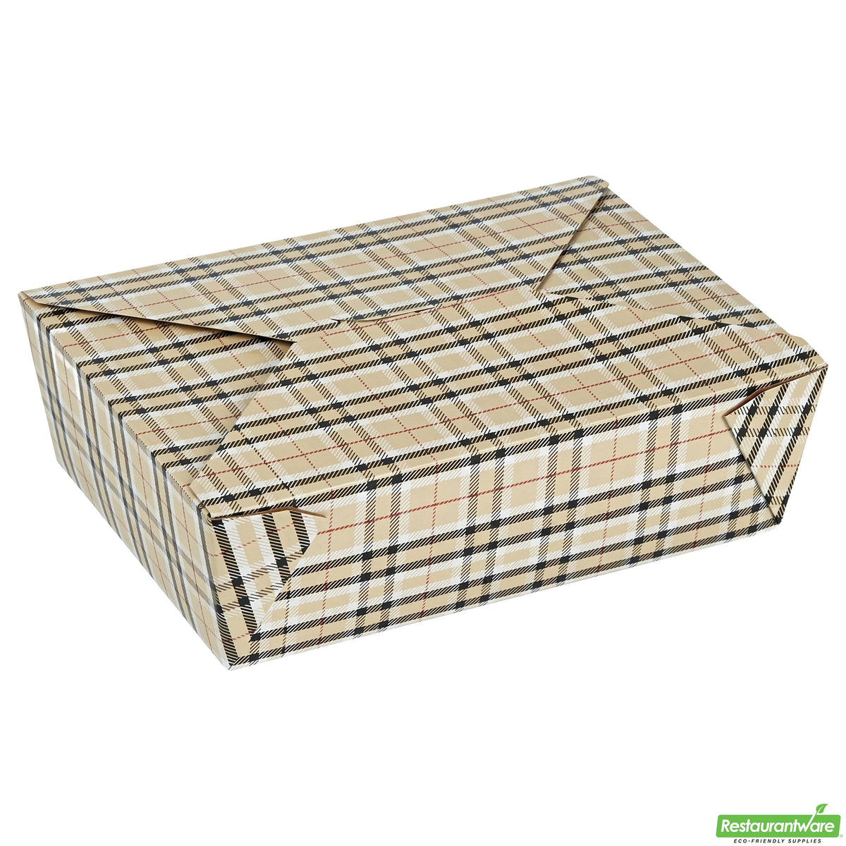 Containers, Take-Out, Bio Tek 71 Ounce, Paper, Plaid, 8.50 x 6.25 x 2.50 Inch, #3, Rectangular,4 - 50 COUNT