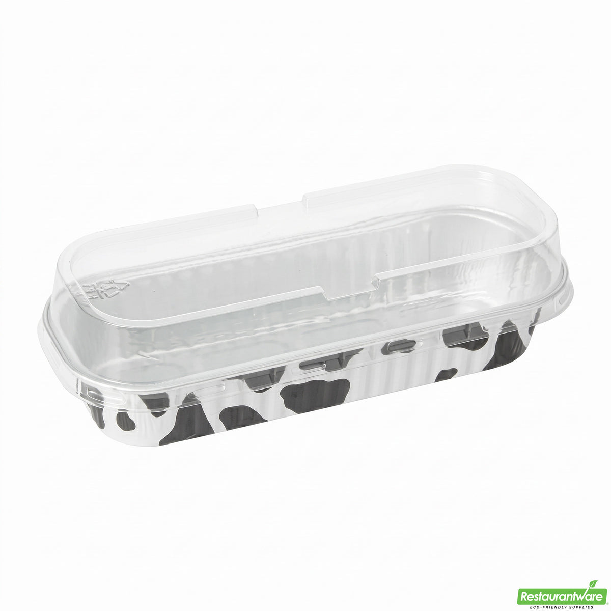 Pans, Loaf, 6.75 Ounce, Black & White Cow Spots, with Clear Plastic Dome Lids, 6.75 Ounce,1 - 100 COUNT