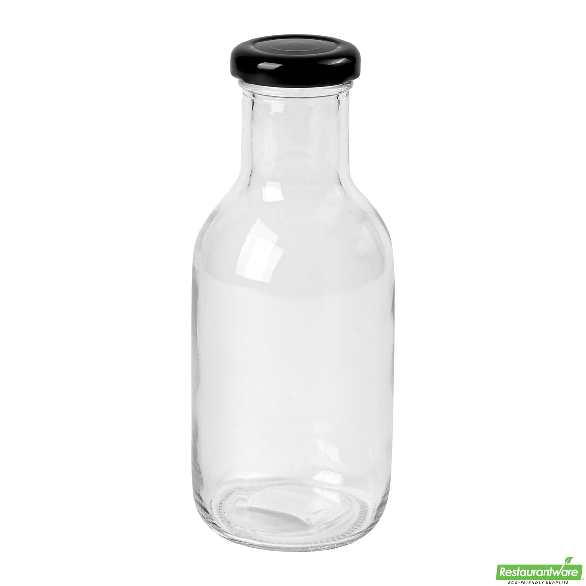 Bottles, Vetri 12 Ounce, Glass, Stout, 2.50 x 2.50 x 6.50 Inch, Black Metal Lid,10 - 10 COUNT