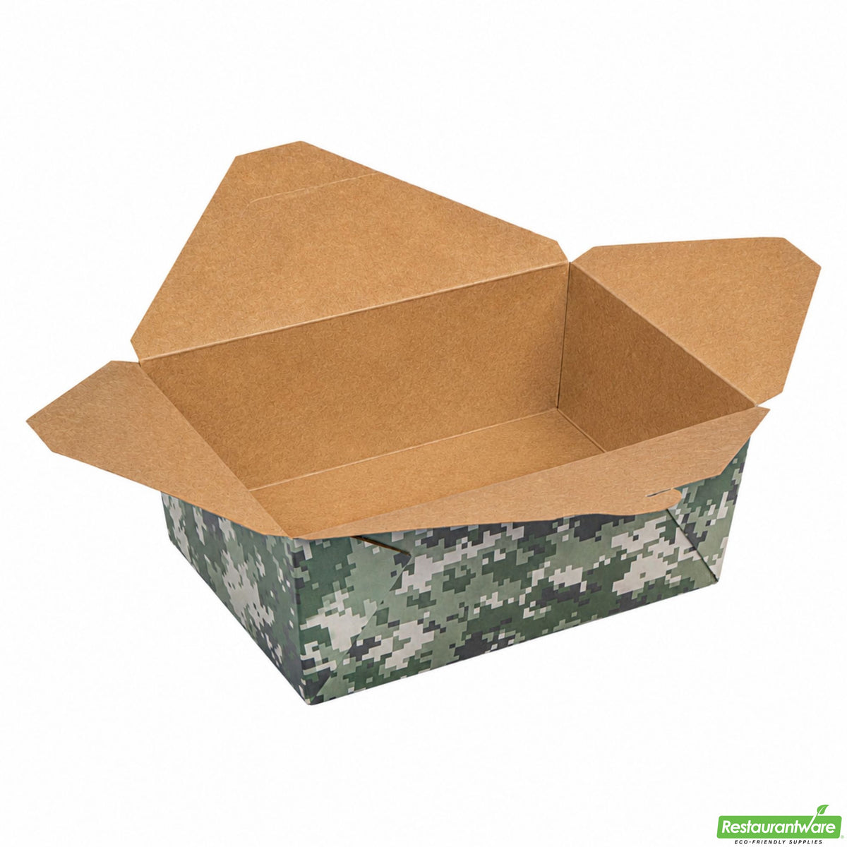 Containers, Take-Out, Bio Tek 98 Ounce, Paper, Camouflage, 8.50 x 6.25 x 3.50 Inch, #4,4 - 50 COUNT