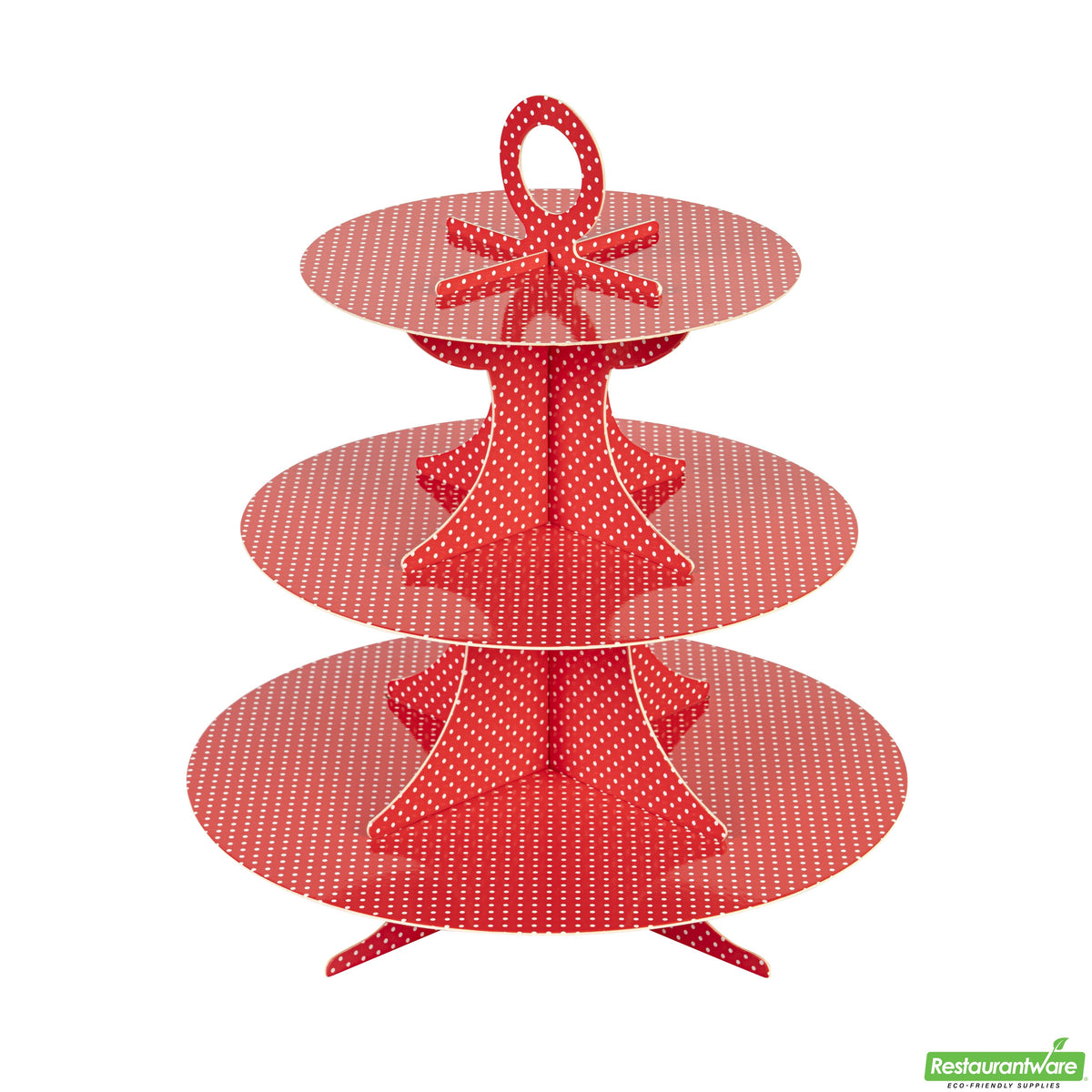 Stand, Cupcake, 3-Tier, Cardboard, Red with White Polka Dots, 13.5 x 13.5 x 14 Inch,1 - 1 EACH