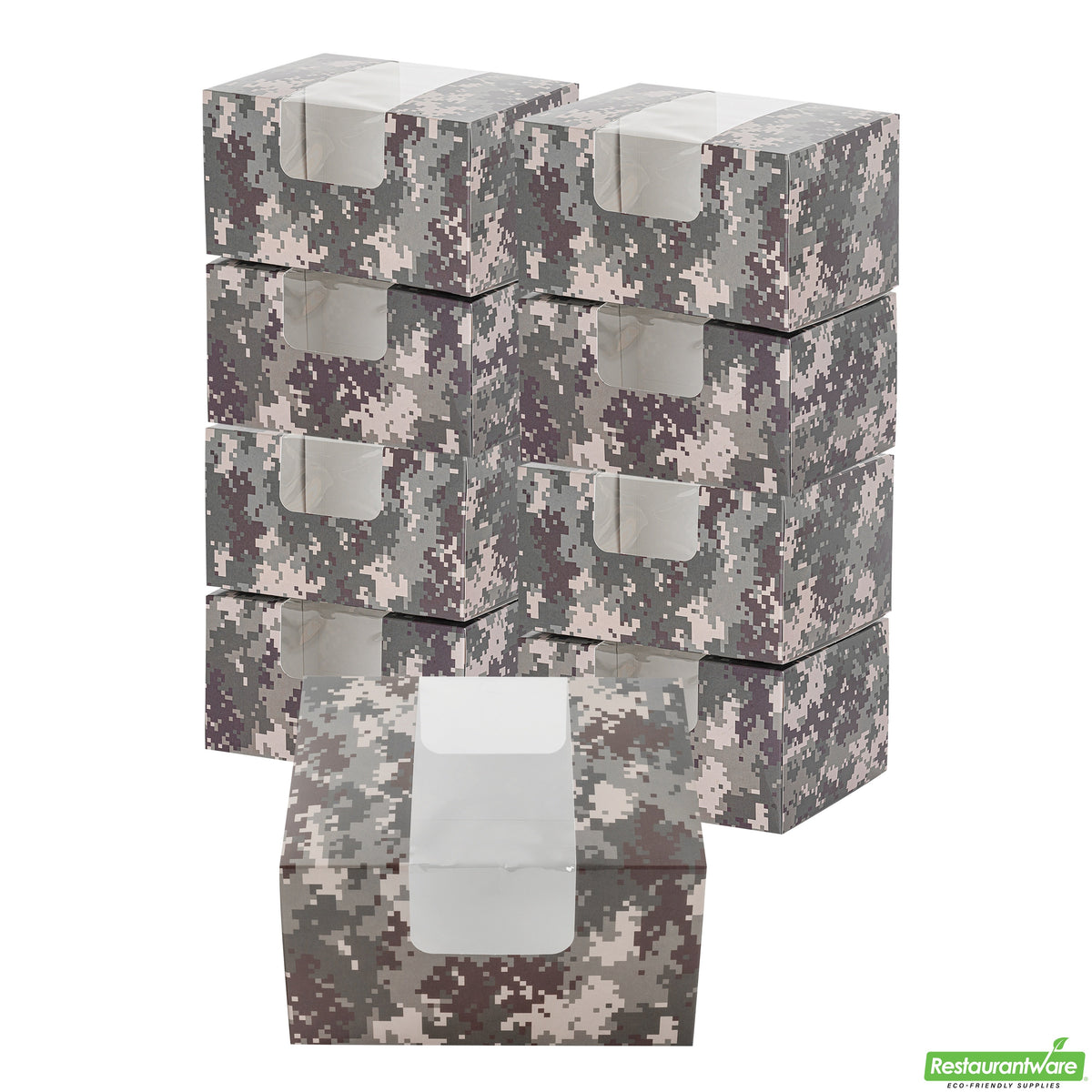 Boxes, Pastry & Cake, Pastry Tek 7 x 6 x 4 Inch, Paper, Camouflage, with Window,100 - 1 COUNT